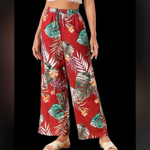Vintage Style Floral palazzo Elastic waist pants Sz L